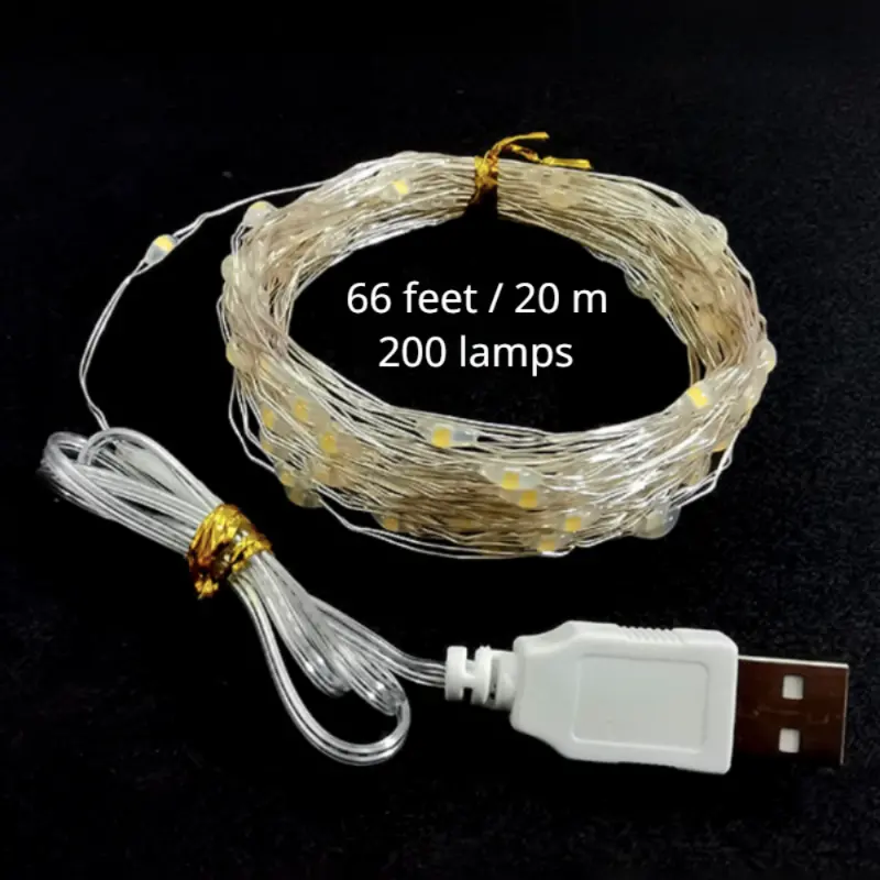 Guirlande Lumineuse LED USB 20 M En Fil De Cuivre Argenté, Prise