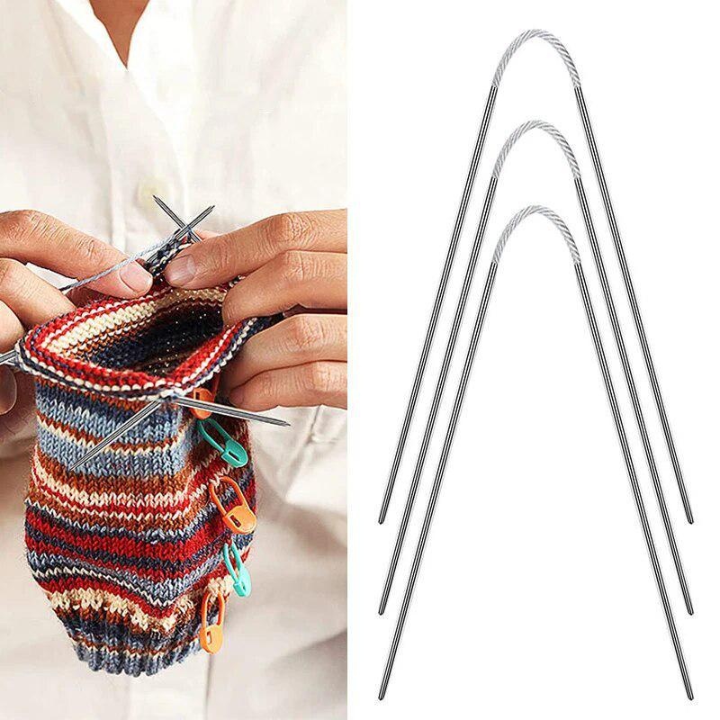 3pcs Aiguilles à tricoter Outil de tricot Acier inoxydable Circulaire  Flexible Chaussette Aiguille à Tricoter