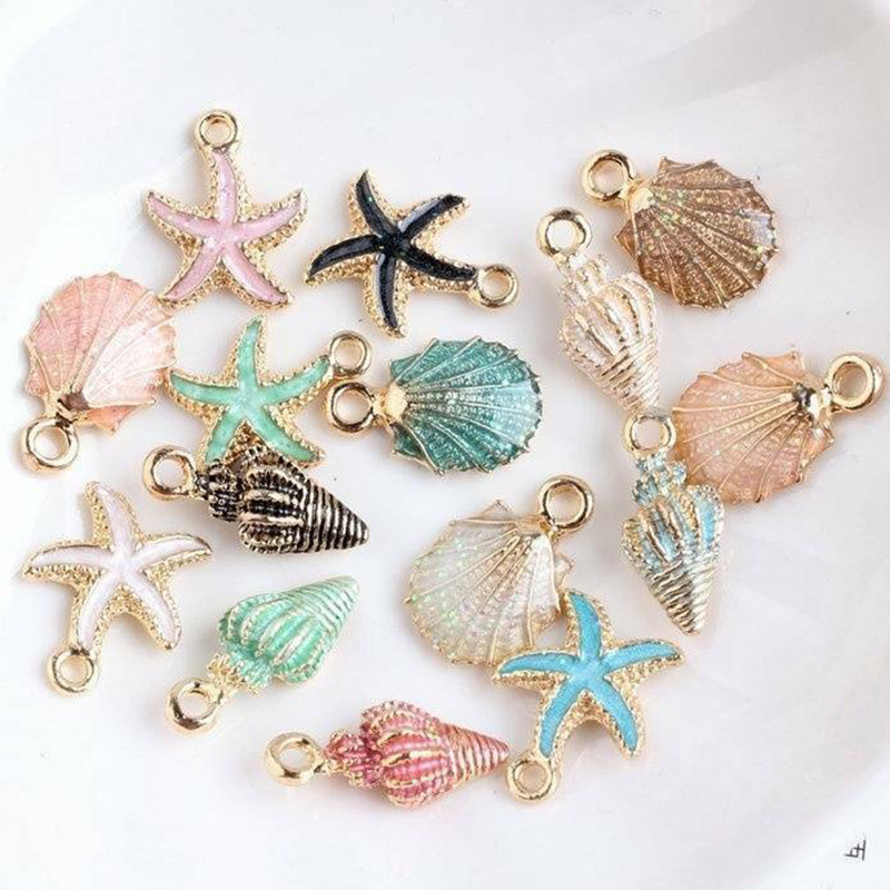 

15 Pcs Seaside Conch Sea Theme Shell Shape Alloy Charms, Sparkling Pendants, For Diy Handmade Accessories, Starfish Pendant Beads Crafts