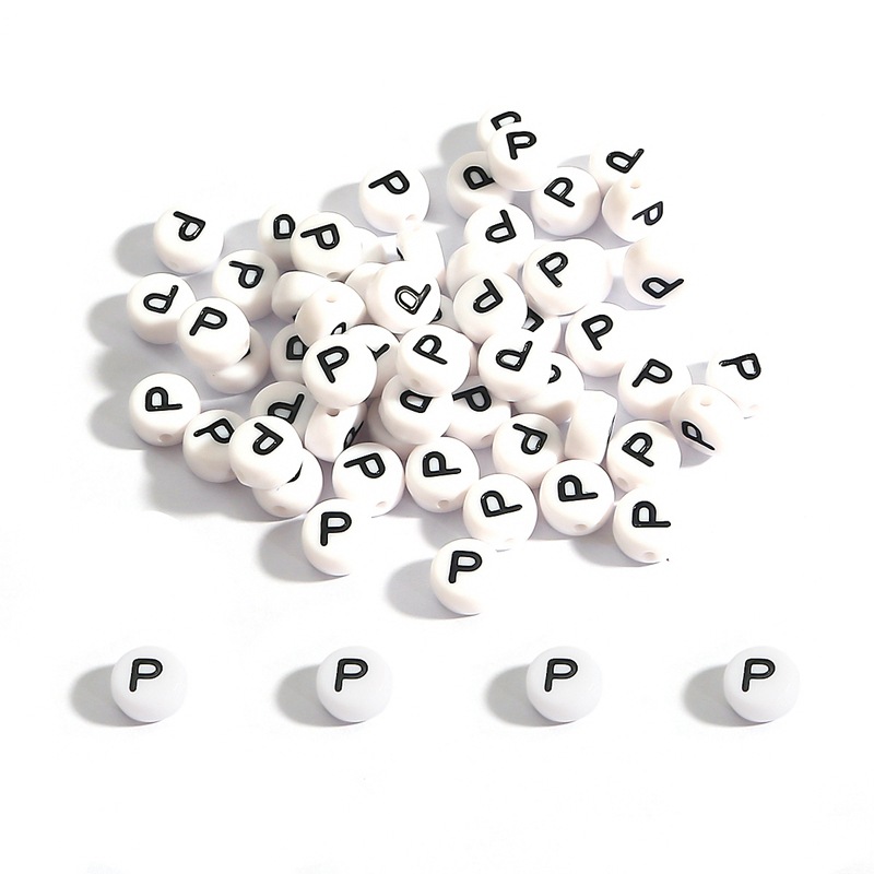 Russian 200PCs Charm DIY Beads Mixed Round Acrylic Beads Letters/Alphabets  Spacer Beads DIY Supplies for Jewelry Making 7mm - (Color: zm16 7mm)