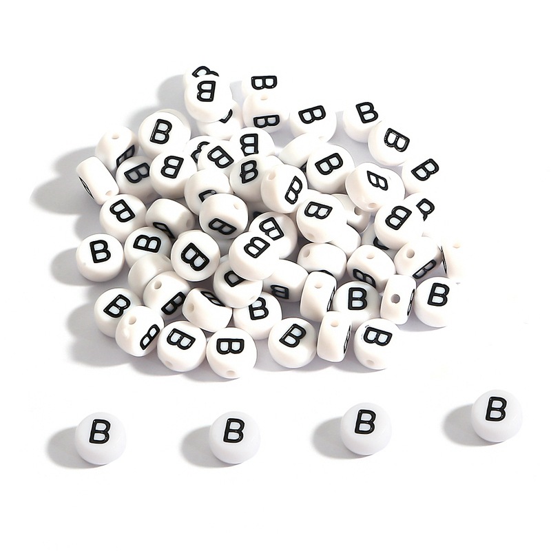 White with Black 7mm Flat Round Acrylic Number Beads