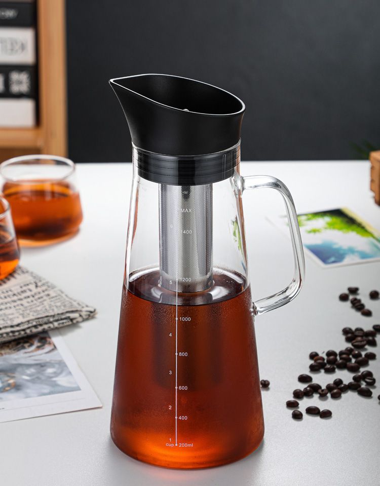 TureClos Cold Brew Coffee Maker Glass Infused Beverages Filter Pot Reusable  Washable Home Office Bar Hotel Dining Bakery Kitchen Kettle Coffee 