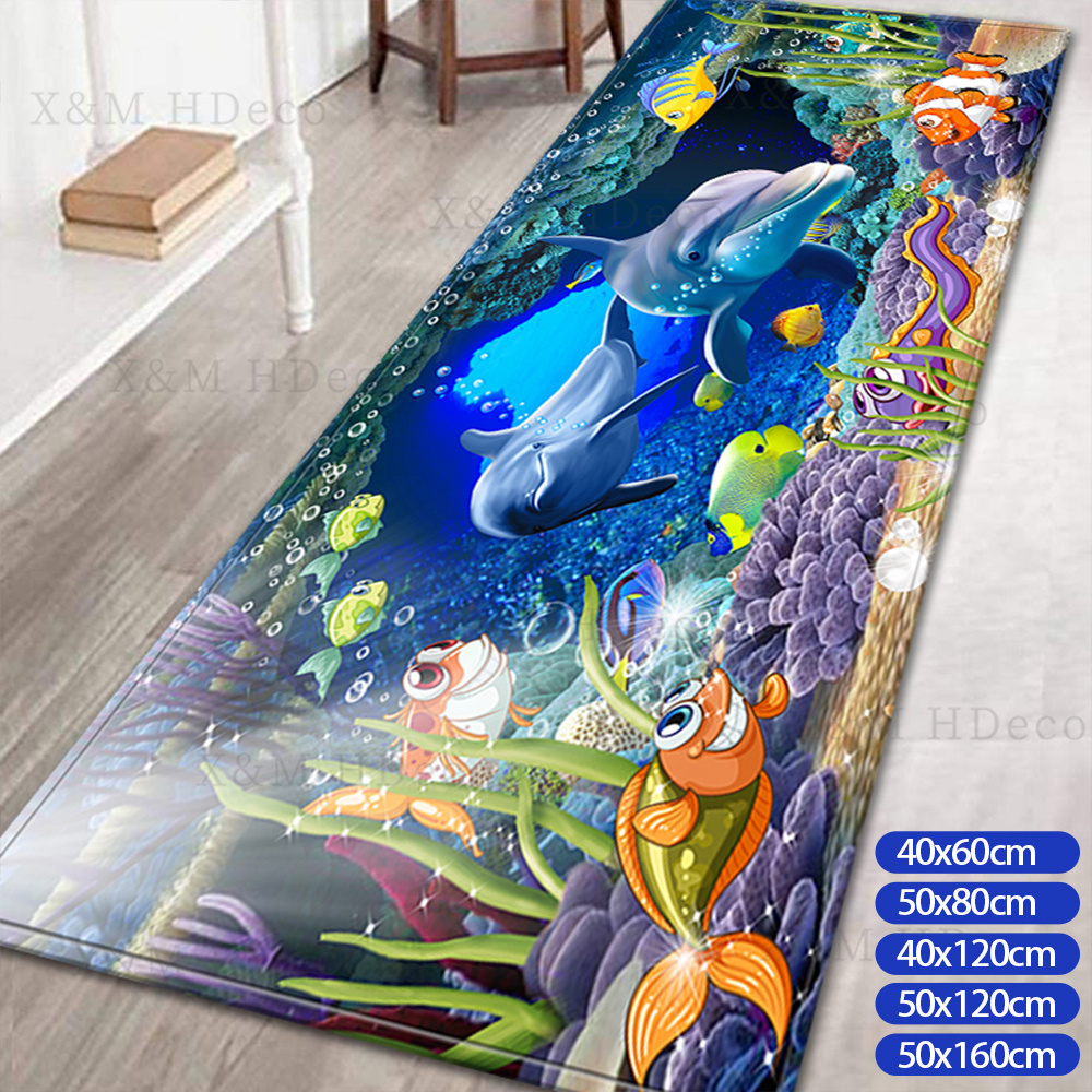 Acheter 3D monde sous-marin tapis de cuisine tapis d'entrée salle de bain tapis  antidérapant longue bande 5 taille  (40X60CM/50X80CM/40X120CM/50X120CM/50X160CM)