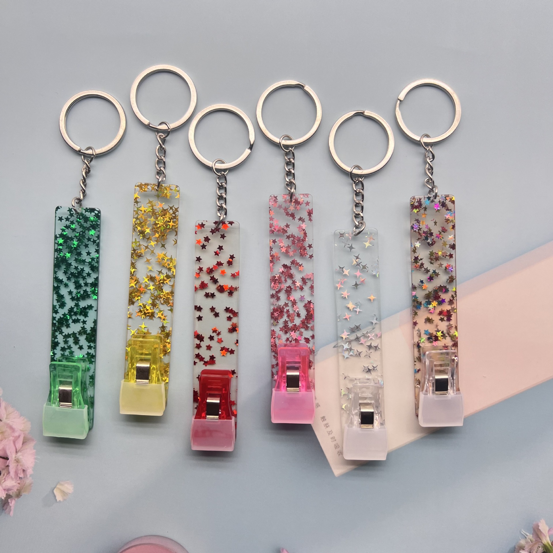 Sequins Card Grabber Keychain For Long Nails Cute Pom Pom - Temu