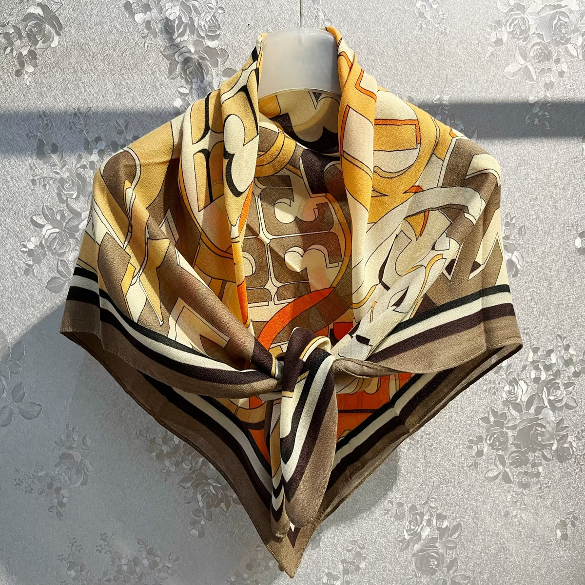 Louis Vuitton Brown Multicolor Silk Printed Butterfly Square Scarf