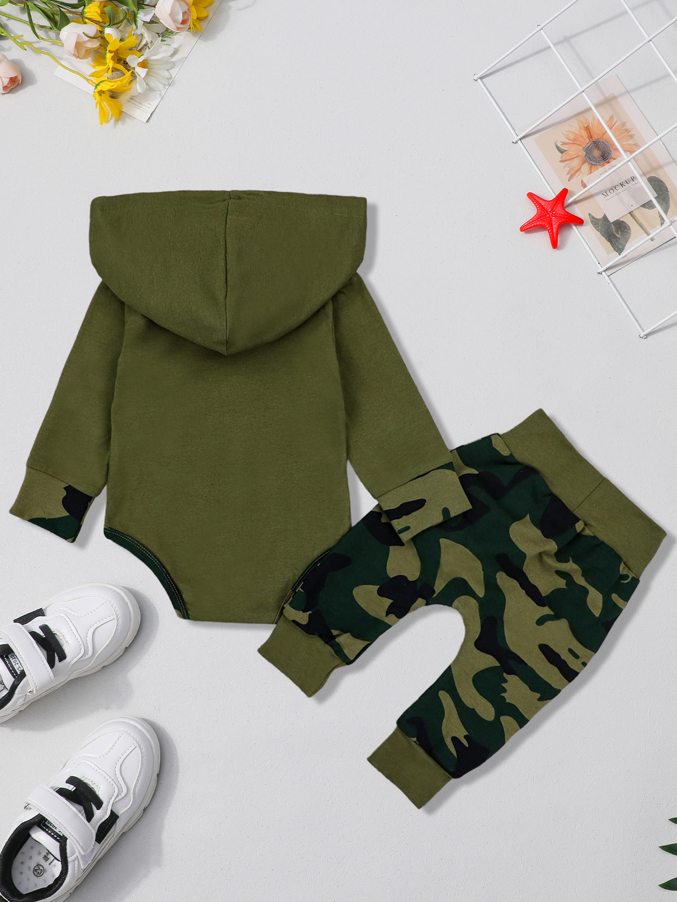 Camouflage Letter Baby Winter Coat And Long Sleeve Hoodie Set For