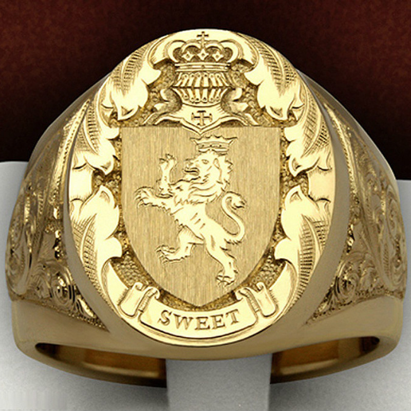 La firma del rey: anillo con sello de león oxidado para hombre