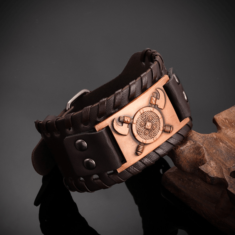 Men Cosplay PU Leather Wristband Bracer Steampunk Accessories, Men's, Size: One size, Brown