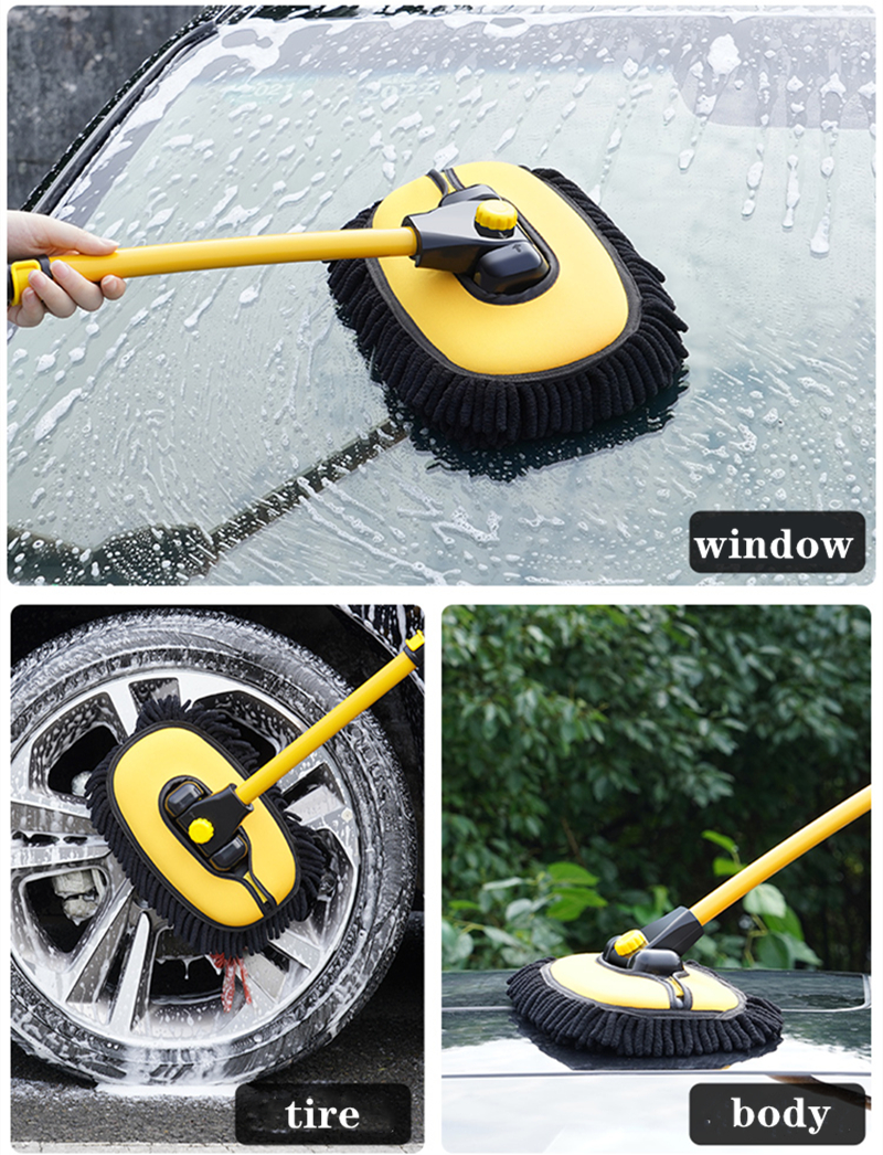 con cepillo para lavado de autos, suministros Mango telescópico Accesorios  para automóviles Cepillo de limpieza automotriz suave sin Gris Sunnimix  cepillo de limpieza de coche