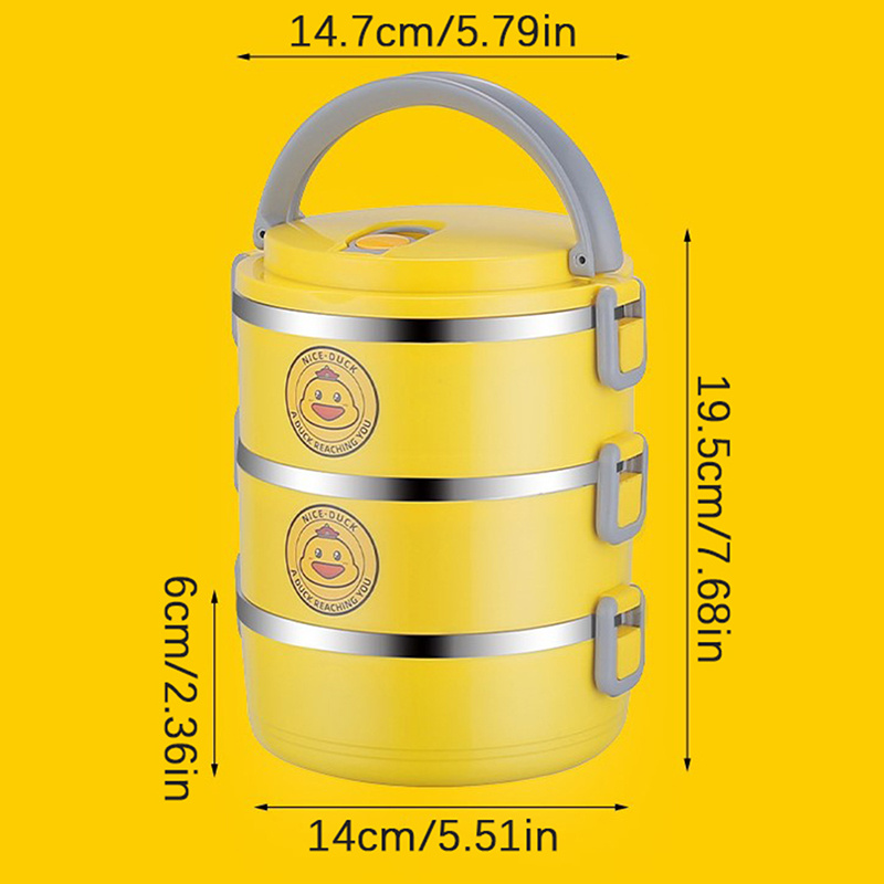 1pc Insulated Stainless Steel Lunch Box With Yellow Duck Pattern - 2/3  Layers, Includes Soup Container - Perfect For School, Office, Fishing, And  Camp
