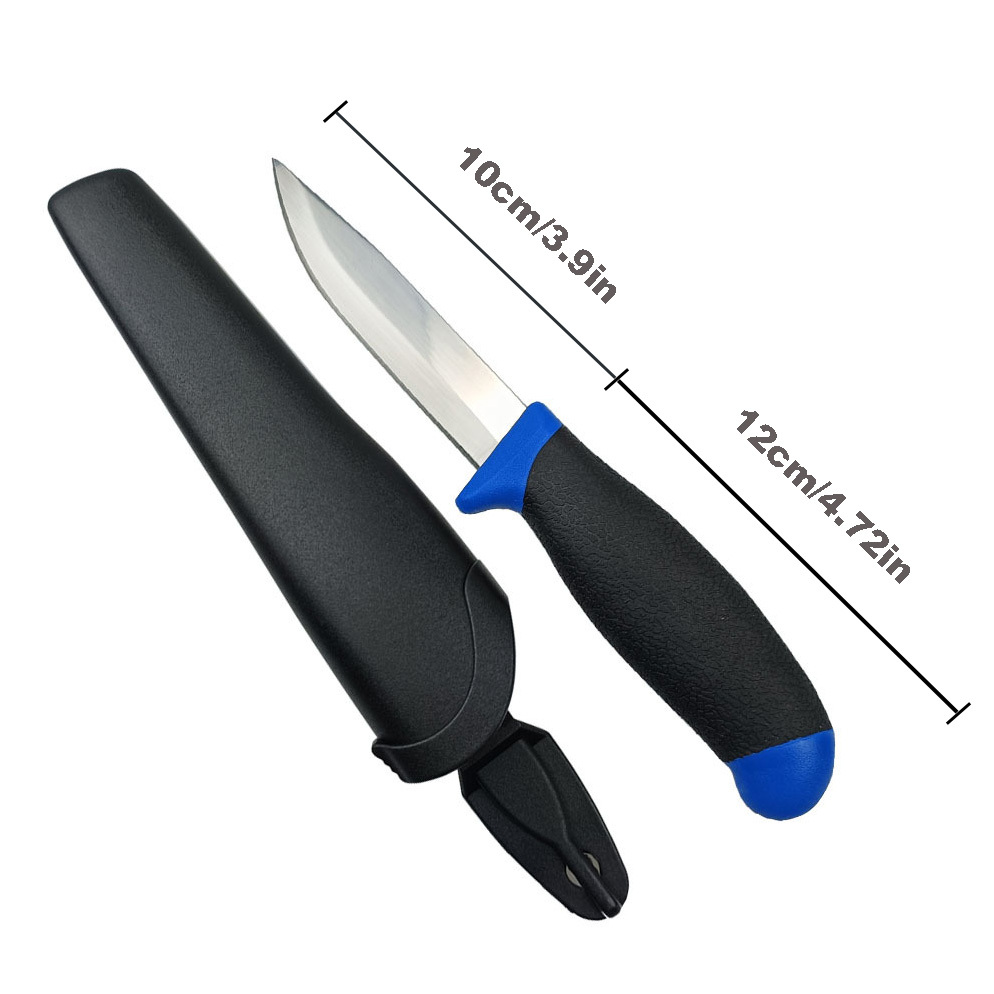Filleting Fishing Knife 10cm Blade Black/Blue Rubber Plastic