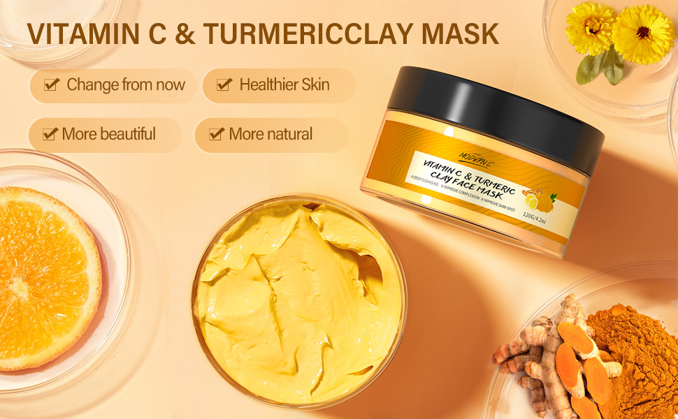 1pc turmeric vitamin c clay mask deep cleansing face mask skin care improve blackheads acne and even out skin tone facial mask control oil and refining pores details 0