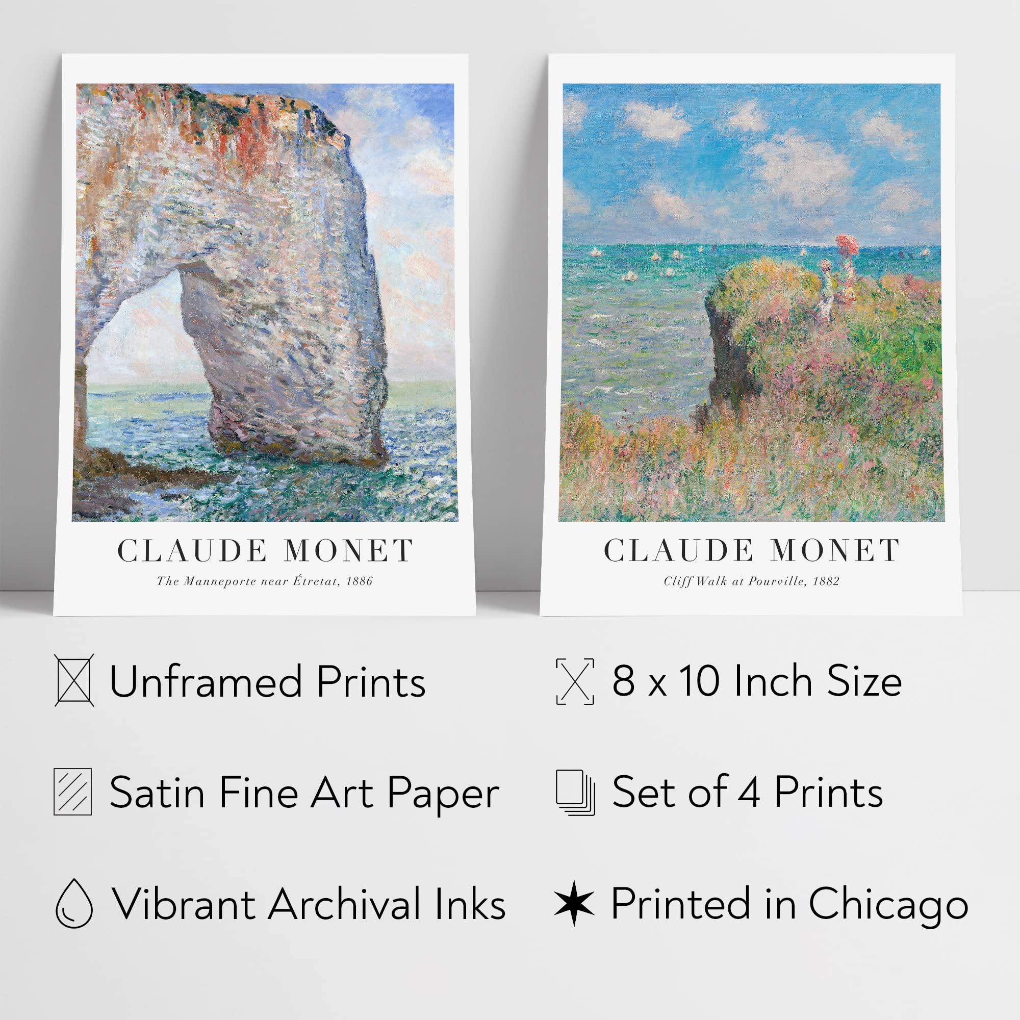 4pcs Set Claude Monet Wall Art Prints, Dipinti Di Artisti Famosi,  Arredamento Vintage Estetico, Blu, Senza Cornice, 20.32x25.4cm