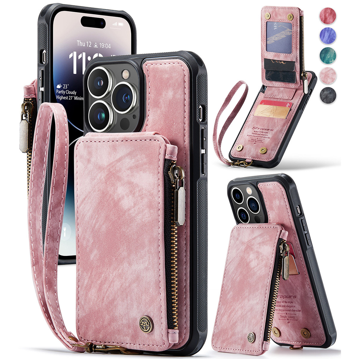  Luxury Crossbody Wallet Case Compatible with iPhone 13 Pro Max  , Designer Zipper Phone Case with RFID Blocking Card Holder Long Shoulder  Strap Purse Cover Gift for iPhone 13 Pro Max(6.7