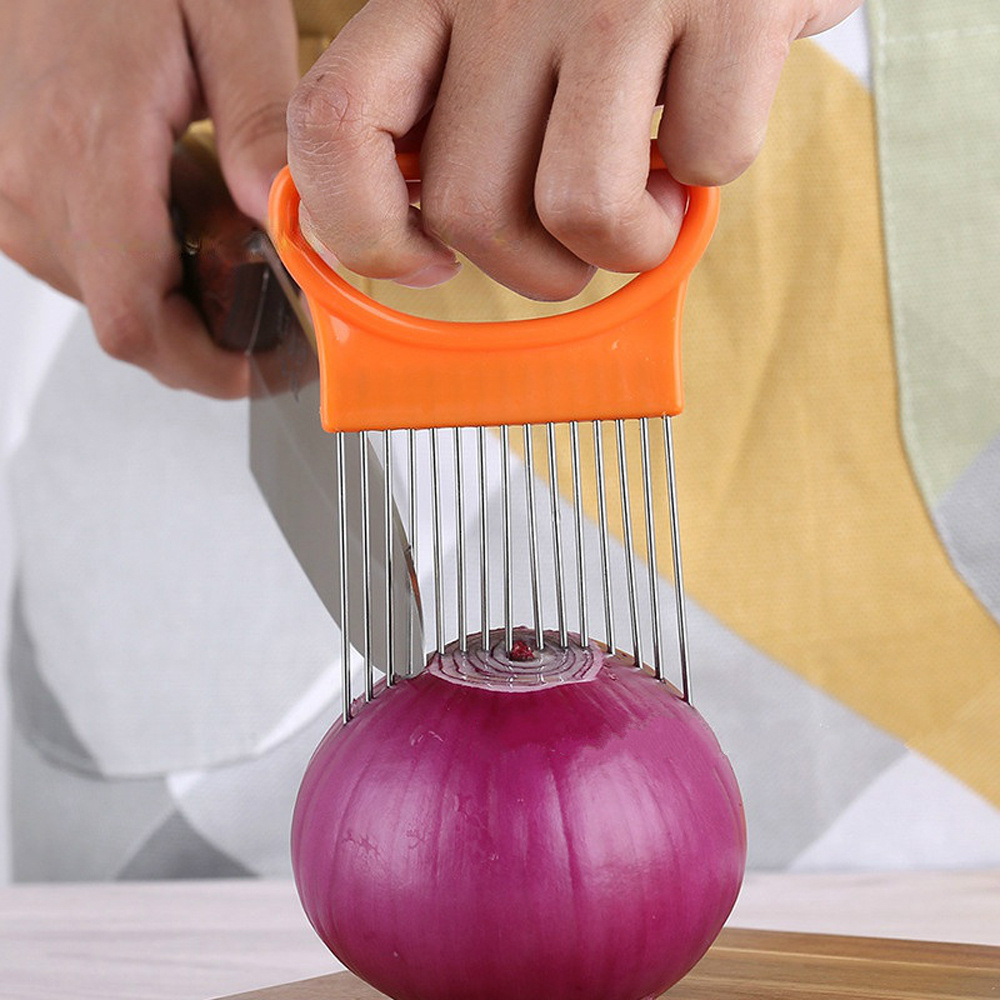 Onion Slicer Food Slice Assistant-Stainless Steel Onion Holder for Slicing  - Vegetable Potato Cutter Slicer, Onion Cutting Tool, Kitchen Gadget Onion