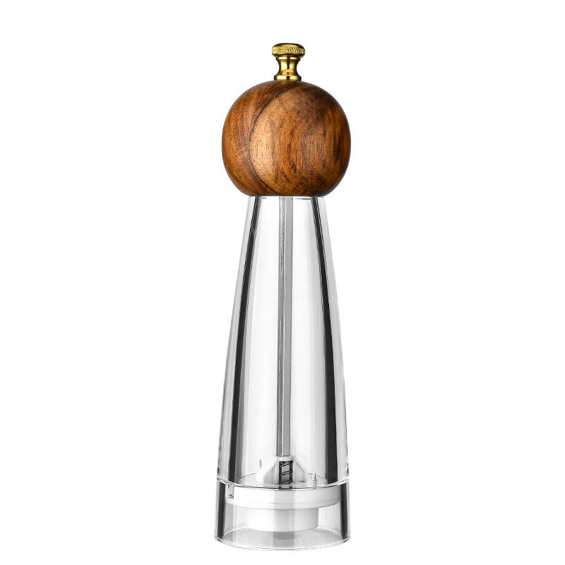 Creative Acacia Wood Pepper Mill Grinder With Acrylic Body For