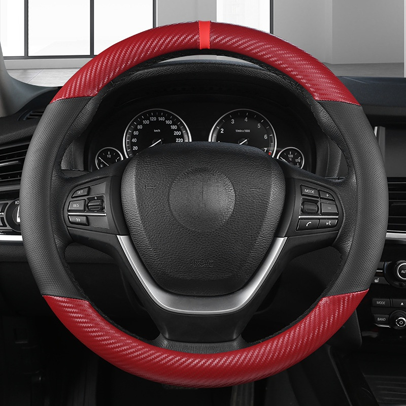 Leather Car Steering Wheel Cover for Good Grip Auto Accessories 15 Black &  Red