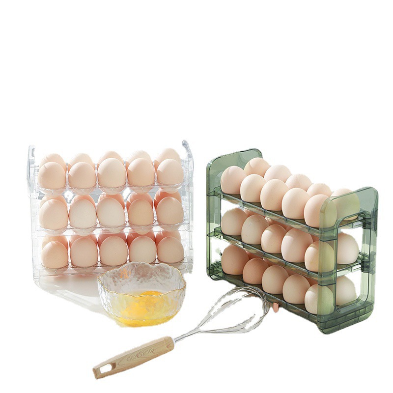 3 Tier Egg Container For Refrigerator Auto Flip Egg Organizer Egg Tray