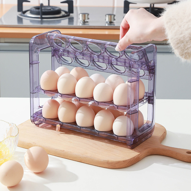 3 Tier Egg Container For Refrigerator Auto Flip Egg Organizer Egg Tray