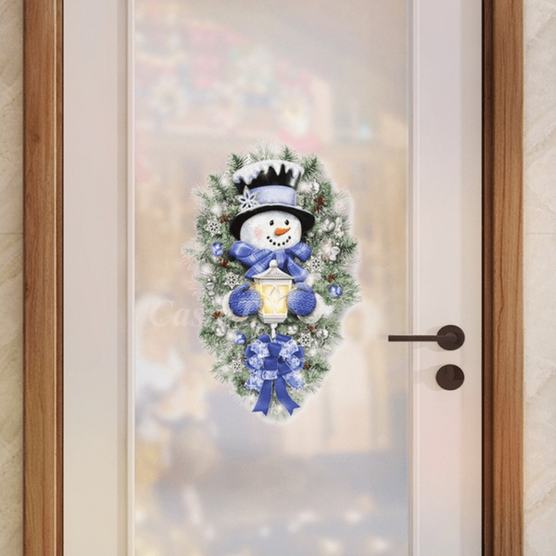 

1pc Warm Winter Welcome Snowman Wreath Stickers, Christmas Home Door Wall Window Stickers Decals, Home Decor