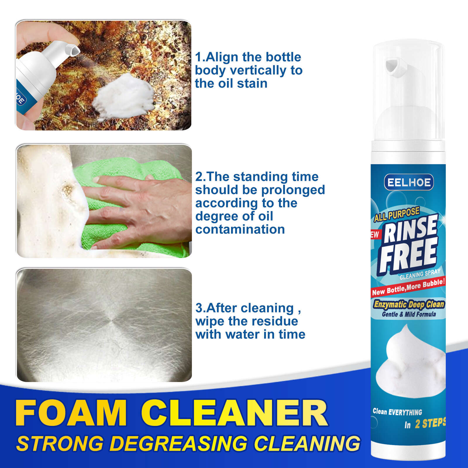 Foam Cleaner Spray, Powerful Rinse-free Bubble Cleaner, Degreasing  Cleaning Spray, Powerful Stain Removal Foam Cleaner For Kitchen And  Bathroom Use