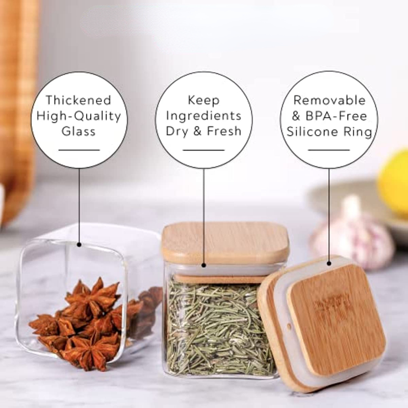 Square Wood Transparent Glass With Lid Canister Square Stackable Spice Jars  Food Tea Coffee Grains Containers Kitchen Items From Yiyu_hg, $22.77
