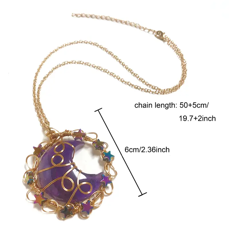 Natural Gems Stone Moon Star Crystal Pendant Necklace Magic - Temu