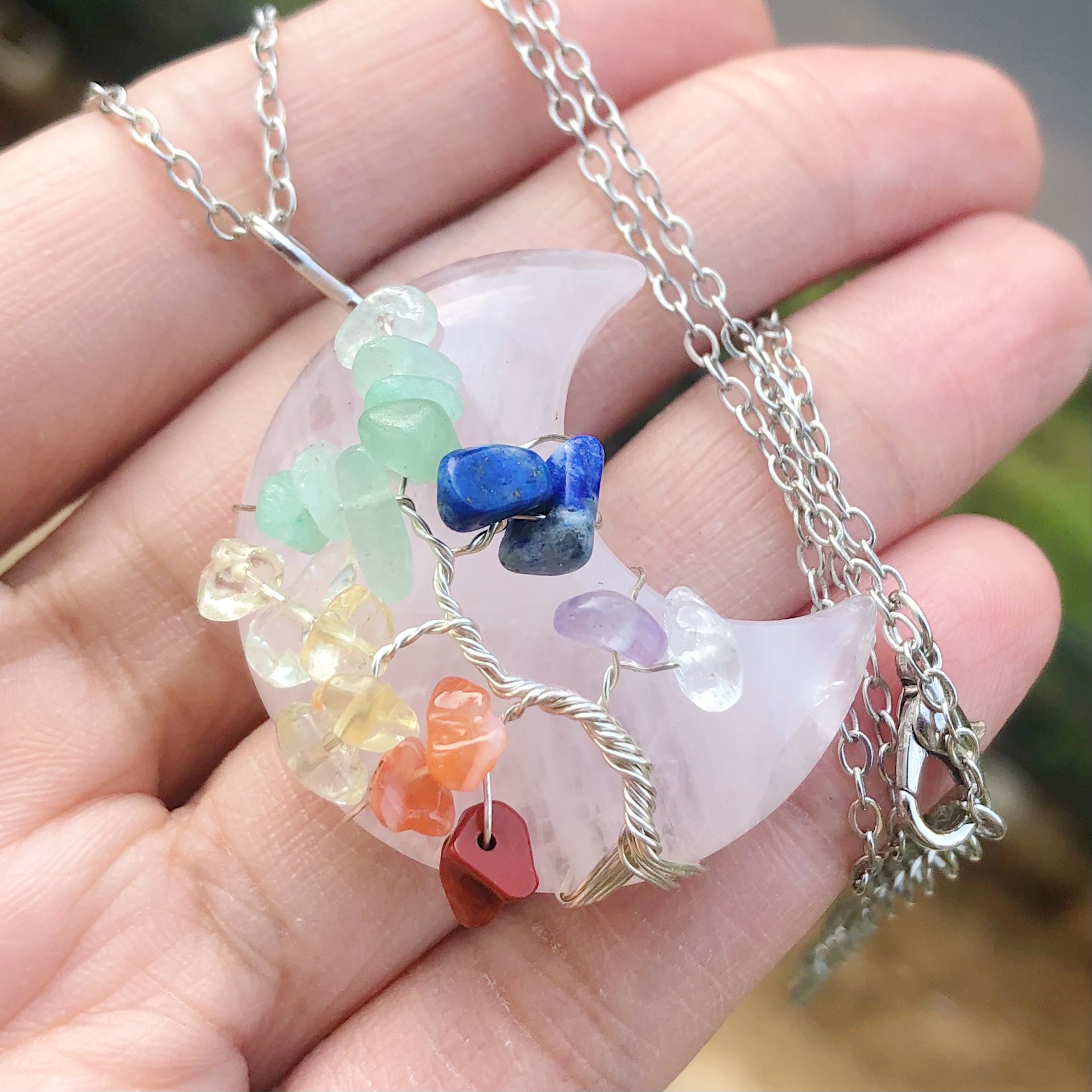 Rock Quartz Gems Tree Of Life Necklace Water-drop Chakra Reiki Healing  Amulet