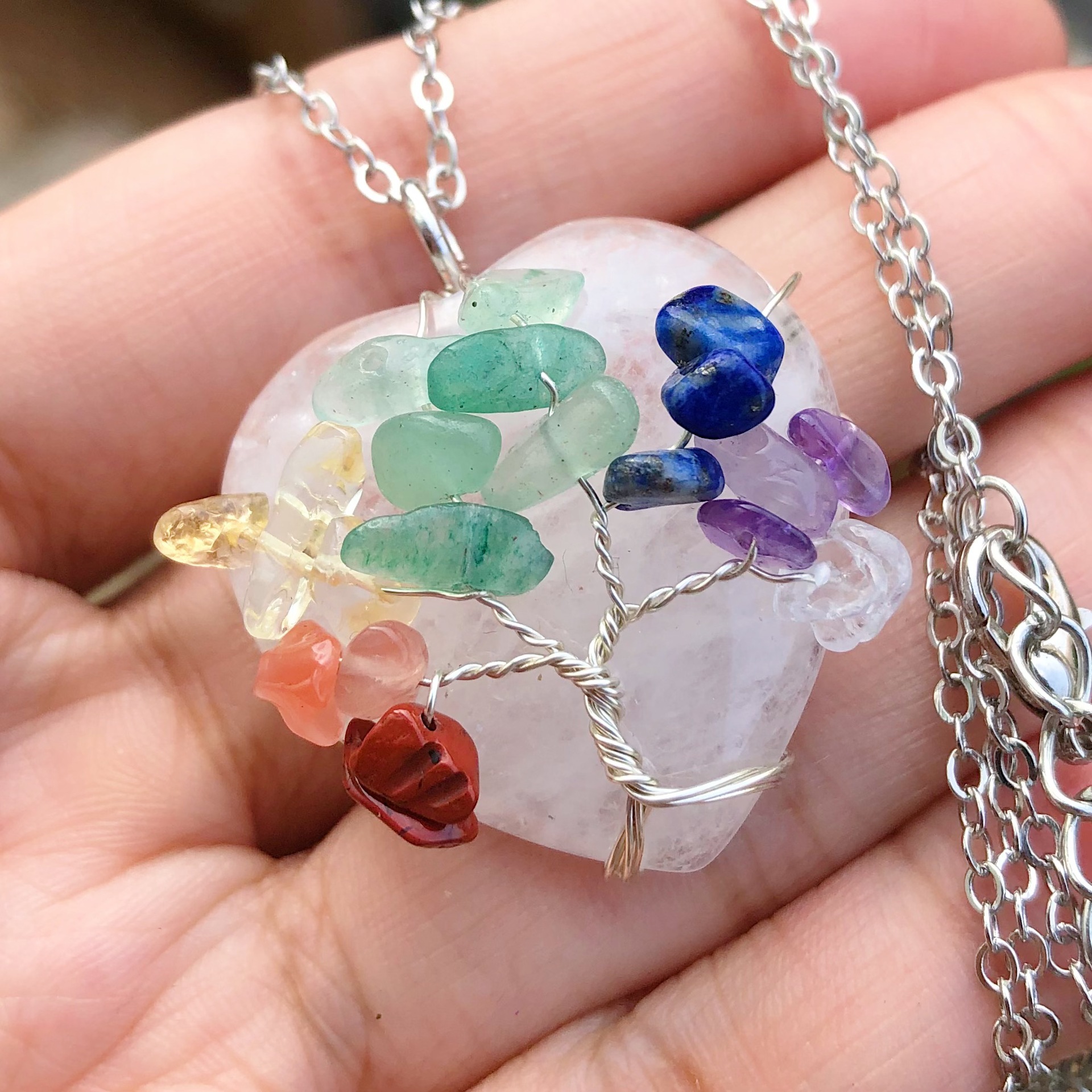 Rock Quartz Gems Tree Of Life Necklace Water-drop Chakra Reiki Healing  Amulet