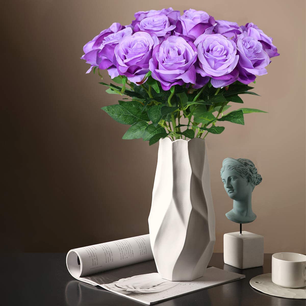 26pcs, Lavender Purple Roses Artificial Flowers Combo Box, Silk Fake Rose  Flowers With Stems For DIY Wedding Bouquets Bridal Shower Table Centerpieces