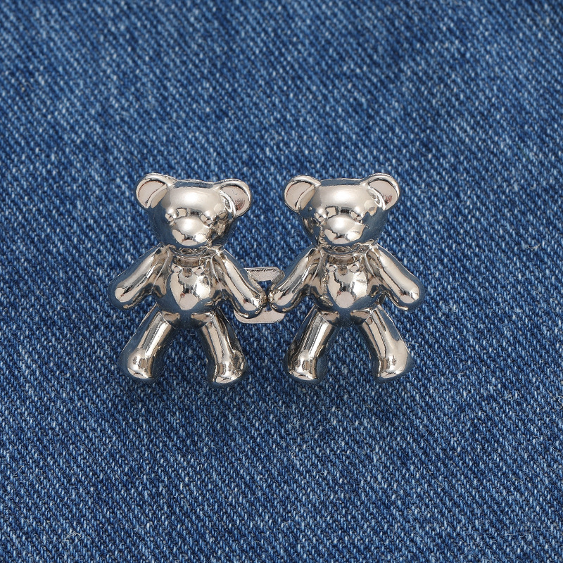 2pcs Adjustable Jean Buttons Pins Cute Bear Pants Button Pins No