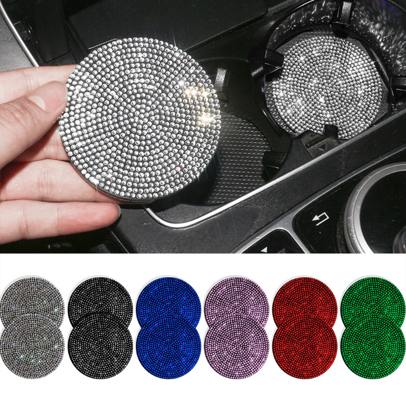 OSIRCAI 2 Pack Bling Car Coasters, 2.75 Inch Crystal Soft Rubber