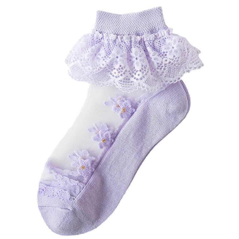 5 Pairs Of Floral Pattern Lace Socks Summer Non Slip Silicone No