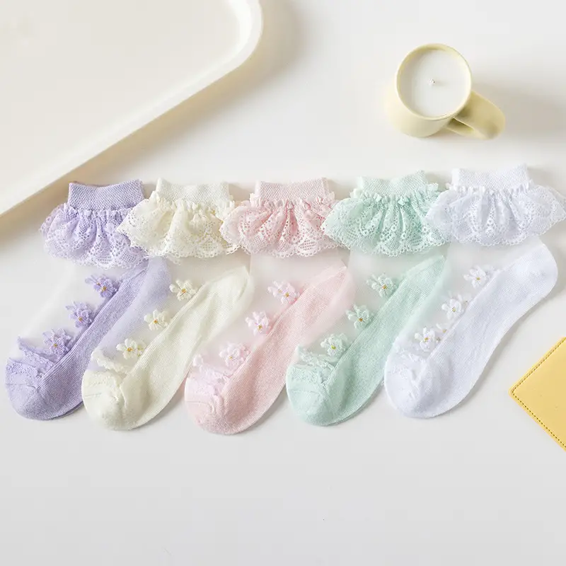 Stylish Flower Lace Trim Mesh Socks Breathable Comfort - Temu Canada