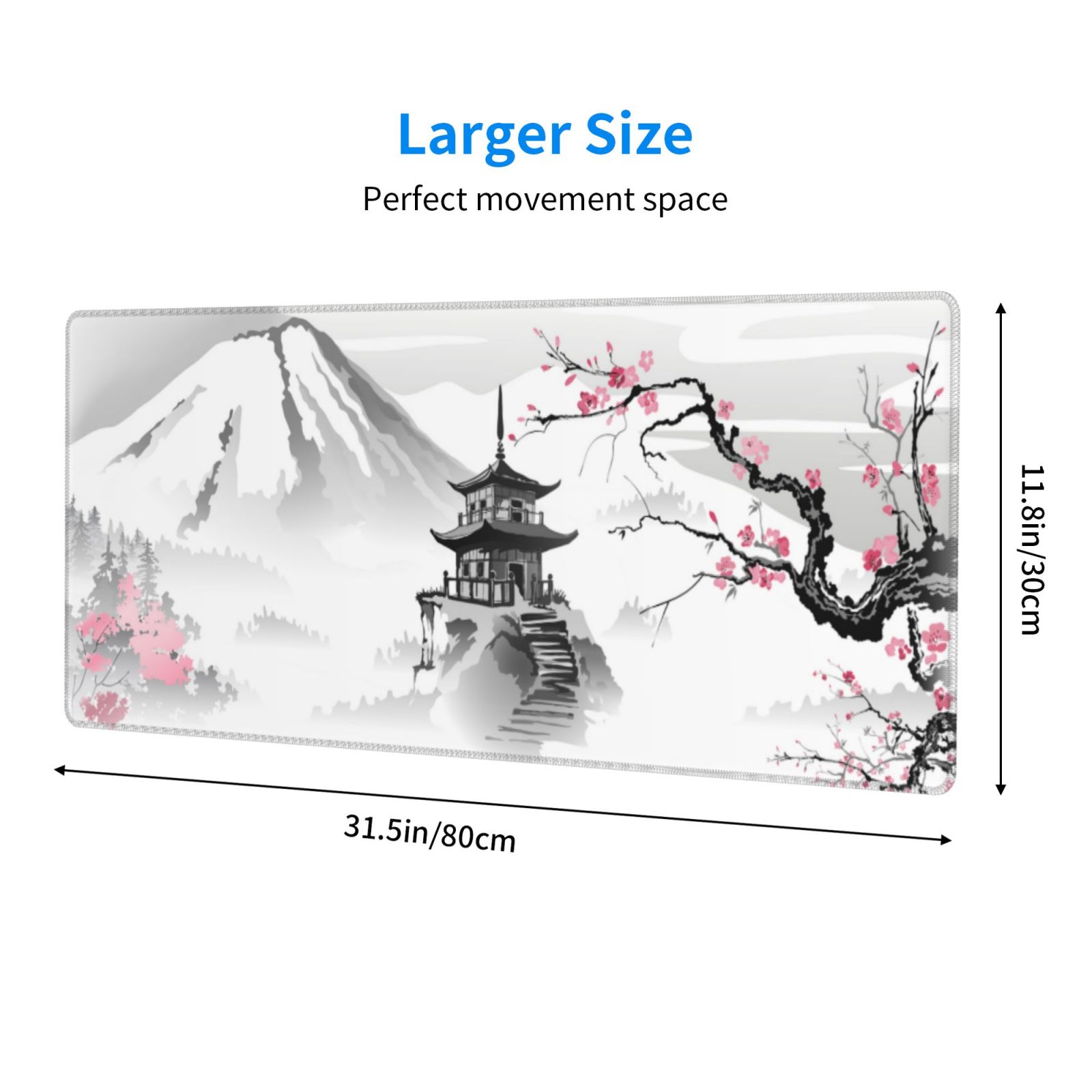 Tapis de souris de jeu blanc en fleurs de cerisier japonaises XL, grand  étendu, bords cousus, long en caoutchouc antidérapant, 80 x 30 cm :  : Informatique