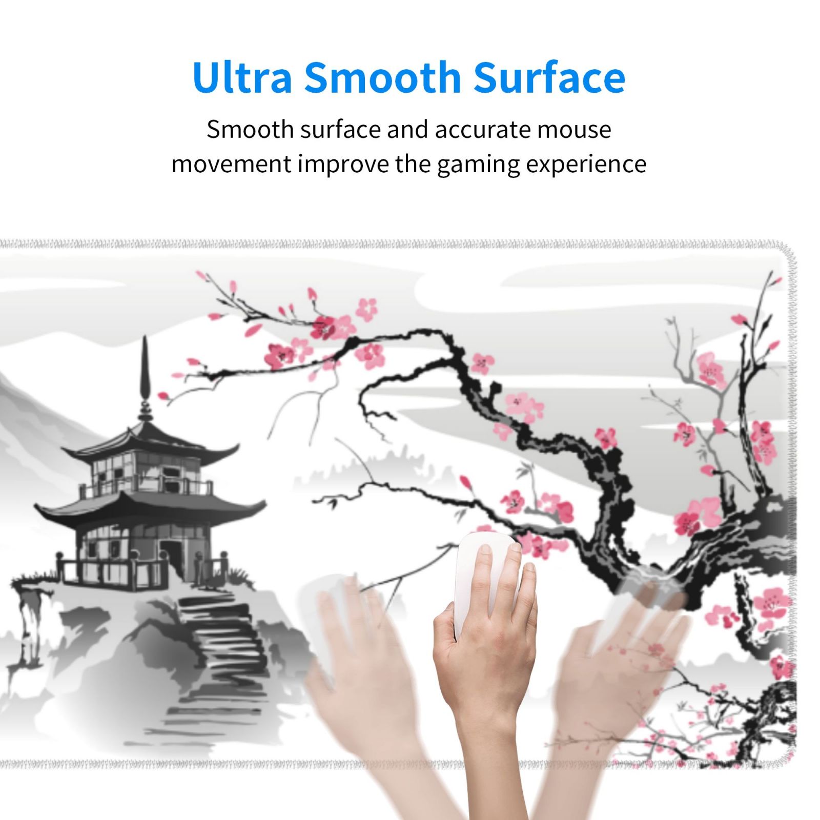 Black and White Cherry Blossom Gaming Mouse Pad XL Extended Large Mouse Mat  Desk Pad Stitched Edges Mousepad Long Non-Slip Rubber Base Mice Pad 31.5 X  11.8 Inch 