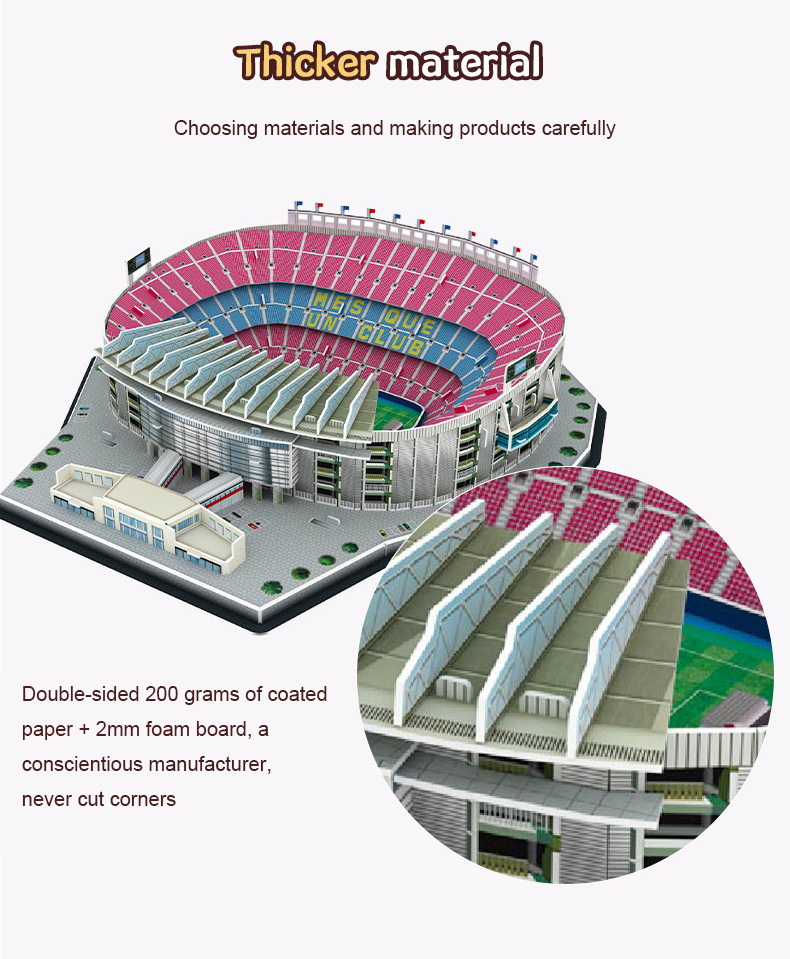 Puzzles 3D,Modèle de terrain de football,Modèle de jouet de construction  bricolage Puzzle 3D Fans de football Cadeau commémoratif,Puzzle 3D Camp Nou  de Barcelone,Avec lumières LED décorées,Modèle de t : : Jeux et