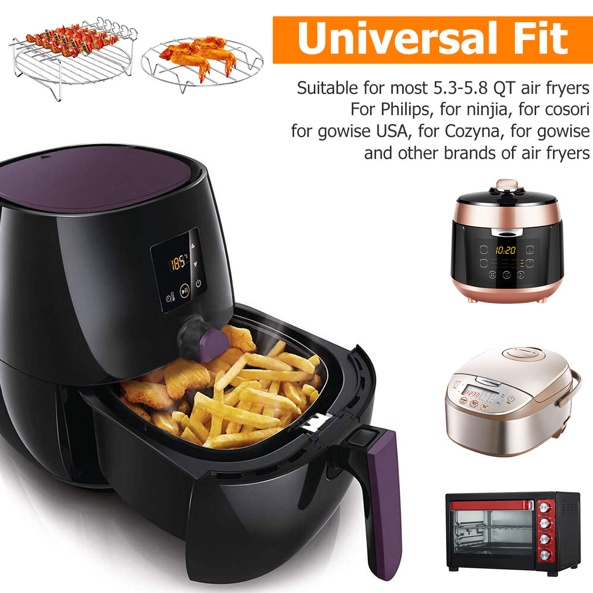 Stainless Steel Air Fryer Accessories with 4 Barbecue Sticks Set