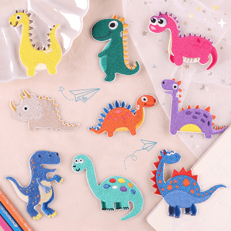 1set/2pcs Embroidered Badges Clothing Accessory Diy Iron-on Stickers For  Clothes, Hats, Bags With Dinosaur & Car Pattern