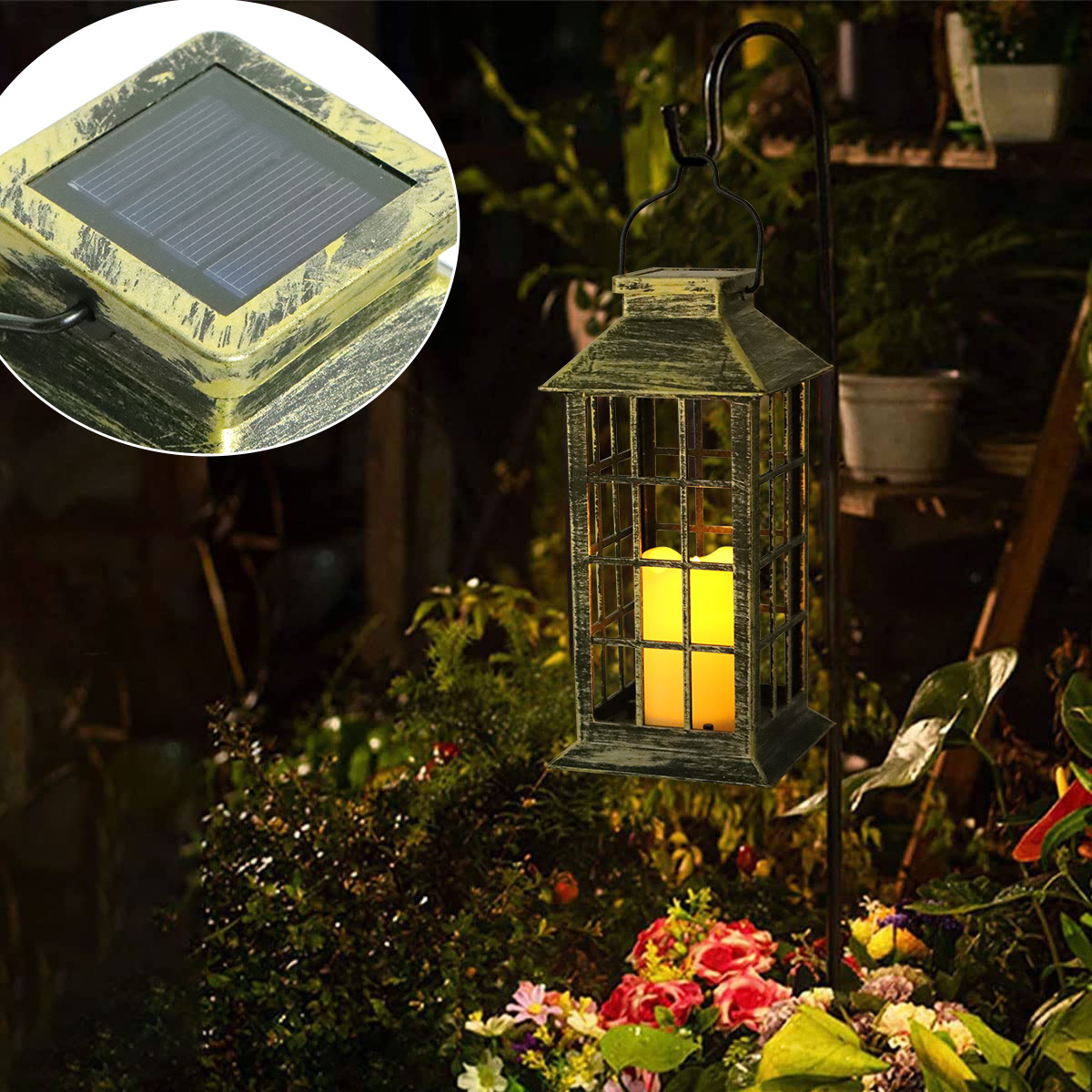 Vela solar para jardín con LED farol, luz solar con vela para