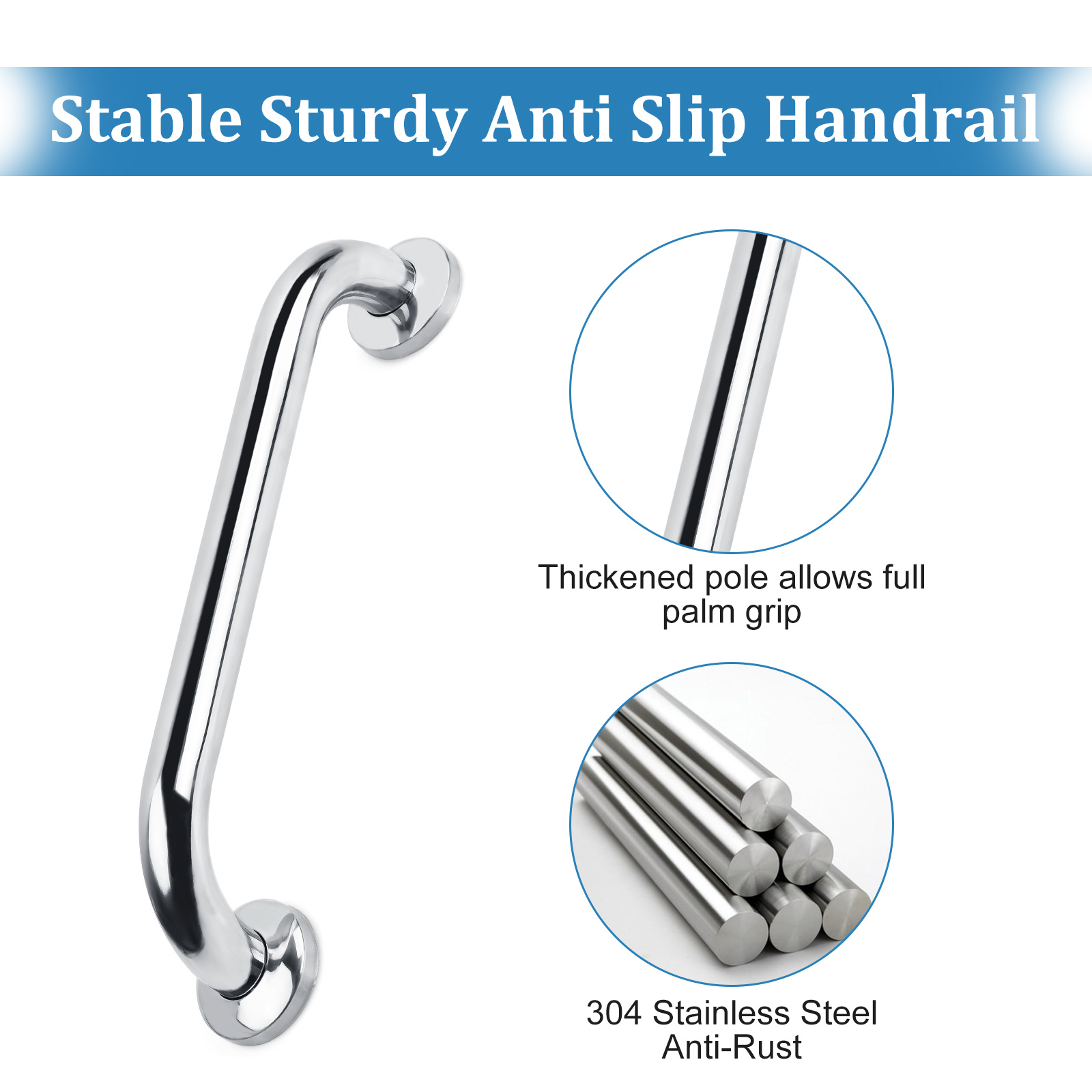 304 Stainless Steel Bathroom Grab Bars, Anti-slip Bathroom Accessible Shower  Bars, Elderly Safety Tub And Shower Bars - Temu