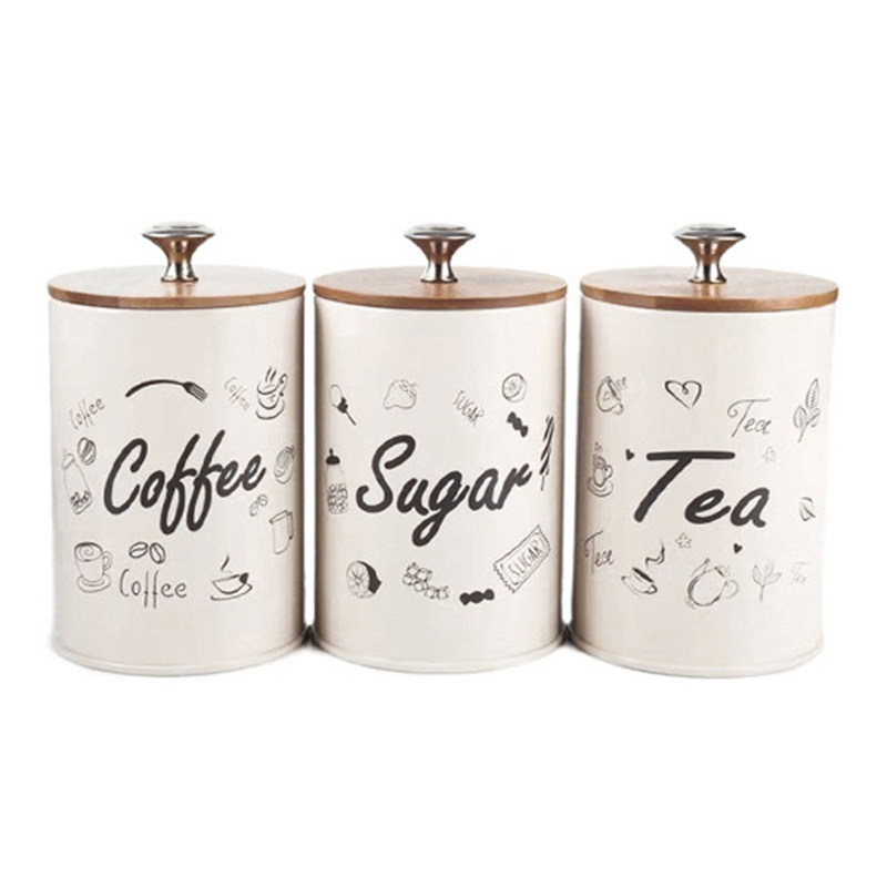 17 Stories Kitchen Canisters With Bamboo Lids, Airtight Metal Canister Set,  Coffee, Sugar, Tea, Flour Storage Containers, Farmhouse Kitchen Decor,  Black, 5.25” X 6.75”, Set Of 3 & Reviews