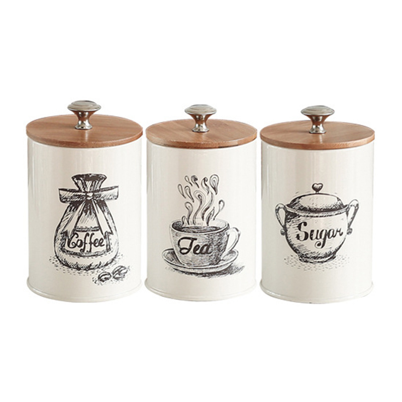 Sangdo Coffee Sugar Tea Canister Set of 3 Airtight Metal Kitchen Container  Set, Rustic Farmhouse Canister Jars