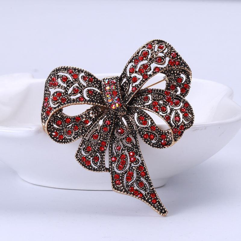 lasenersm 1 Piece Brooch Pin Bow Brooch Rhinestone Bow Brooches Bowknot Brooch Pin Vintage Fashion Jewelry Accessories, Silver
