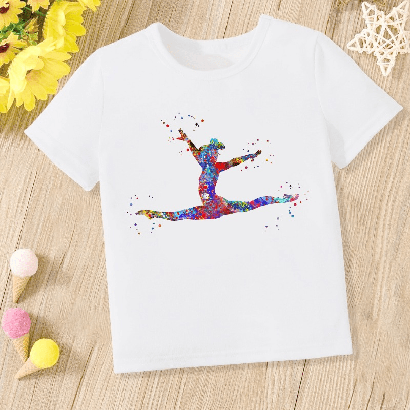 

Toddler Girls Colorful Gymnastics Girl Graphic Casual T-shirt Comfort Fit Crew Neck Tees Top Kids Summer Clothes