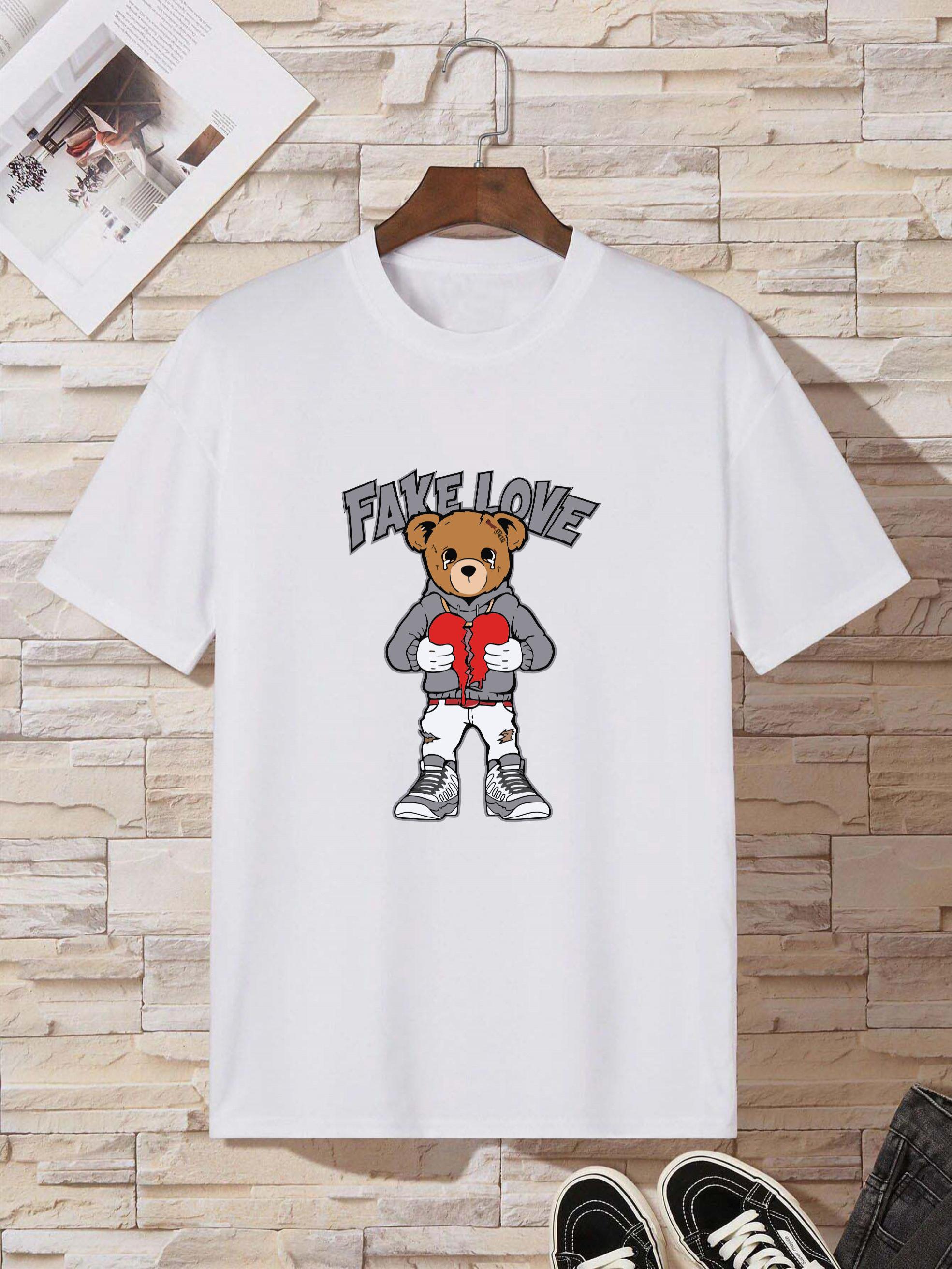 Trendy Heartbroken Bear Pattern Print Men's Comfy T shirt - Temu