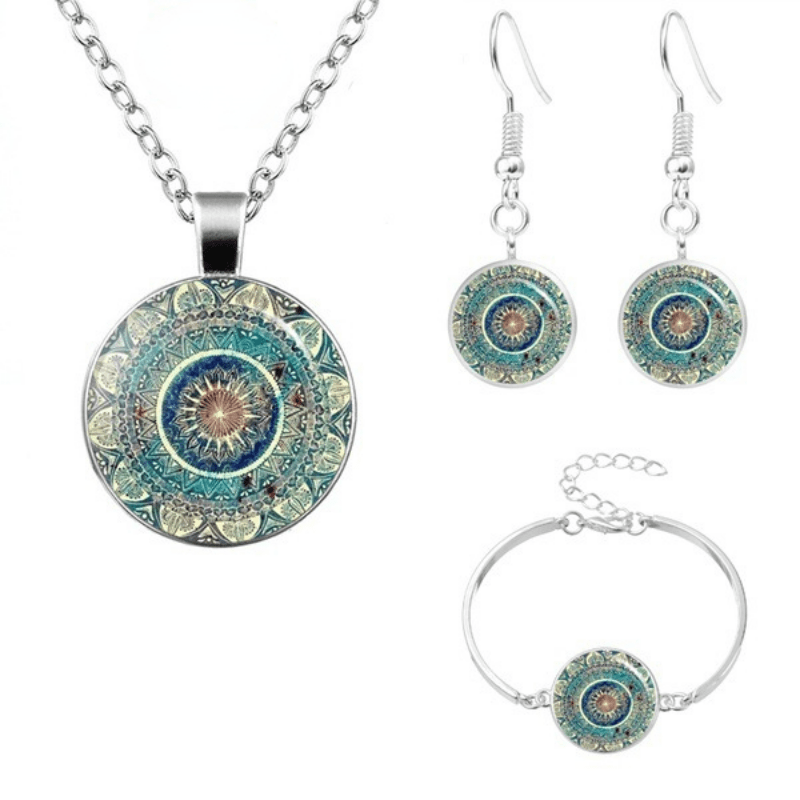 

1 Pair Of Earrings + 1 Necklace + 1 Bracelet Vintage Jewelry Set Mandala Time Pattern Match Daily Outfits Party Accessories