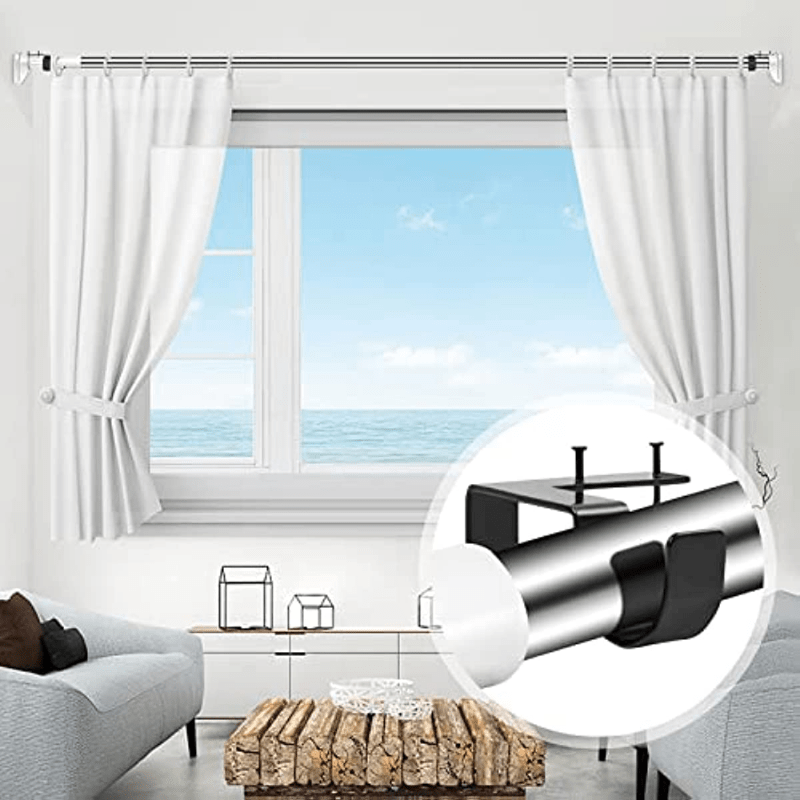 Curtain Rod Brackets No Drilling, 4 PCS Self Adhesive Curtain Rod for Kitchen, Living Room, Bathroom, Room