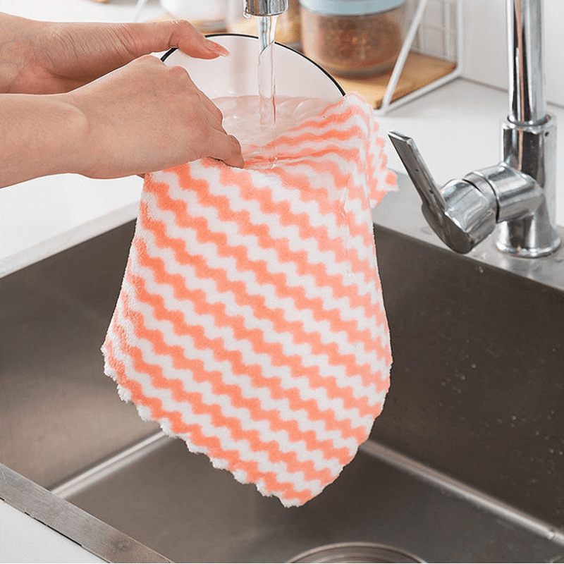 5pcs Kitchen Coral Fleece Cleaning Rags, Non-stick Oil Dishwashing