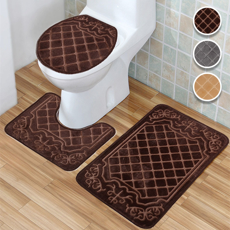 Exquisiter Blumendruck Badezimmer Dekoration Fußmatte WC Kissen Bezug  Dreiteiliges Set aus rutschfestem Teppich für Wohnzimmer